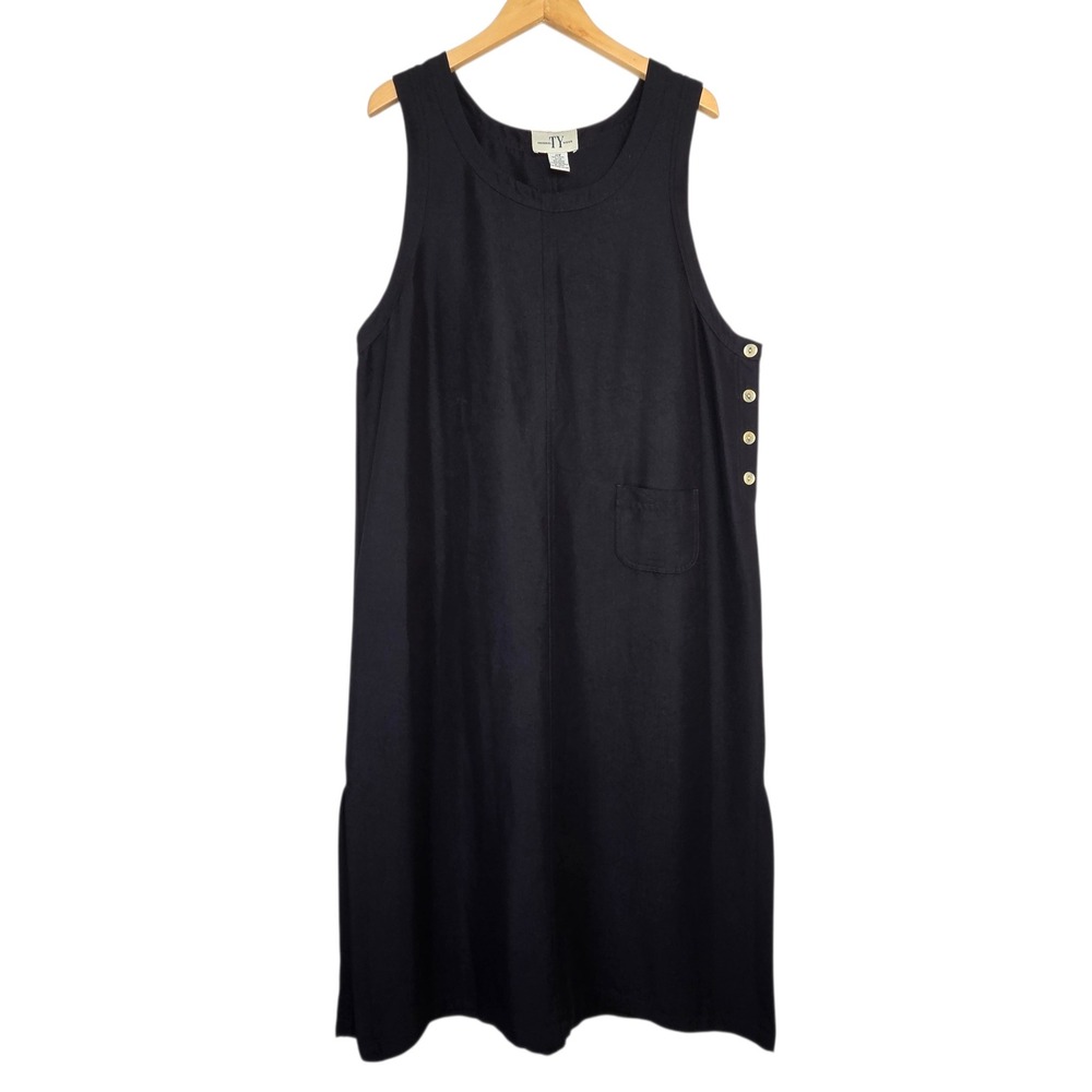 Vintage Womens 90s Black Pinafore Overall Jumper Dress 16W Minimalist